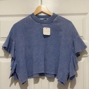 Altar’d State blue Ruffle Sleeve Top NWT